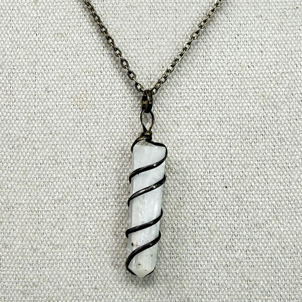 Selenite Crystal Point‎ Necklace Wire Wrapped White Stone Meditation